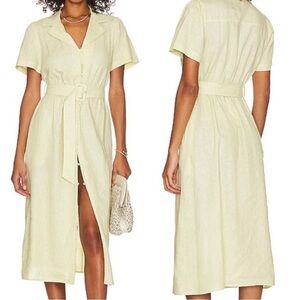 WeWoreWhat Lime Green Belted Linen Blend Midi Dress Size: S